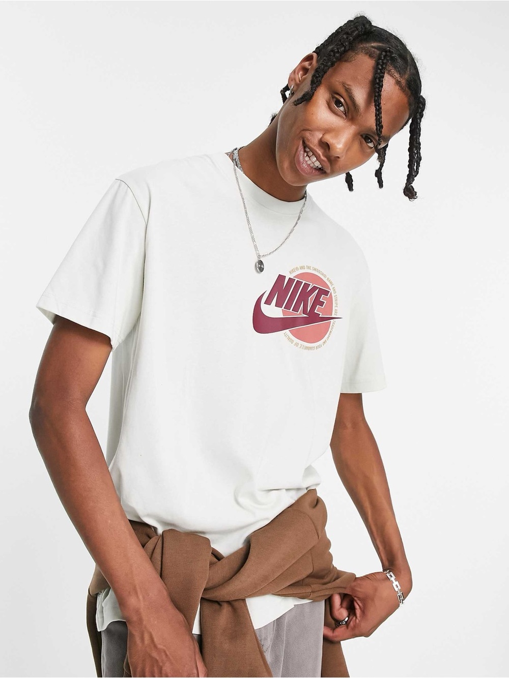 Nike Men's Off-White Tee with Maroon Logo